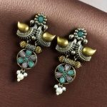 Traditional Two-Tone Bird Earrings | Lightweight Dangler with Pearl & Stone Work Unique Jewelry for Girls - " Baby Pink-Mint"