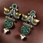 Traditional Two-Tone Bird Earrings | Lightweight Dangler with Pearl & Stone Work Unique Jewelry for Girls - "Green"