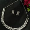 Oxidized silver plated leaf necklace set with stone work
