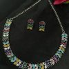 Oxidized silver plated leaf necklace set with stone work