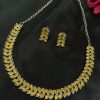 Oxidized silver plated leaf necklace set with stone work