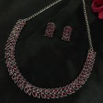 Beautiful Stone Work Leaf Necklace Set | Oxidized Silver Plated Ethnic Traditional Jewelry - "Red"