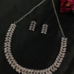 Beautiful Stone Work Leaf Necklace Set | Oxidized Silver Plated Ethnic Traditional Jewelry - "Baby Pink"