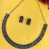 Oxidized silver plated leaf necklace set with stone work
