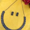 Oxidized silver plated leaf necklace set with stone work