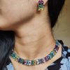Beautiful Stone Work Leaf Necklace Set | Oxidized Silver Plated Ethnic Traditional Jewelry