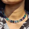 Oxidized silver plated leaf necklace set with stone work