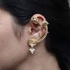 Gold plated rose earcuff with pearl ethnic design for women