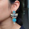 Two-tone bird earrings with pearl and stone work, lightweight ethnic dangler.