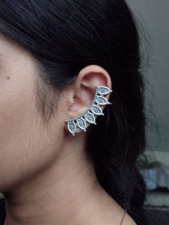 Silver plated earcuff with unique design for daily wear jewelry.