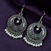 German Silver Chandbali Earrings with Pearl Hook Dangler