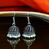 Oxidized German Silver Pearl Jhumki Earrings with Hook Design
