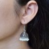 Oxidized German Silver Pearl Jhumki Earrings with Hook Design
