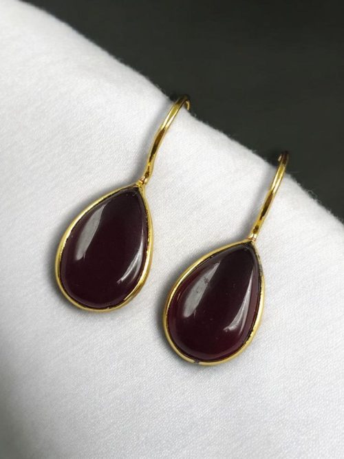 Gold plated drop shape dangler hook earrings for daily wear