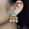 Ethnic gold plated earrings with stone and pearl work unique design