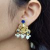 Ethnic gold plated earrings with stone and pearl work unique design