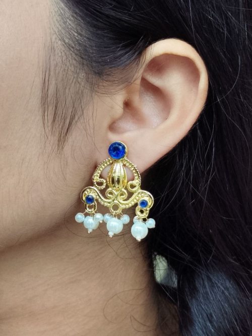 Ethnic gold plated earrings with stone and pearl work unique design