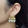 Ethnic gold plated earrings with stone and pearl work unique design