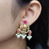 Ethnic gold plated earrings with stone and pearl work unique design
