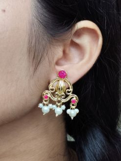 Ethnic gold plated earrings with stone and pearl work unique design