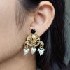 Ethnic gold plated earrings with stone and pearl work unique design