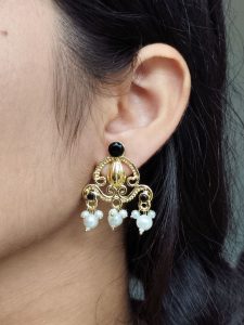 Ethnic Look Alike Gold Plated Earrings | Stone & Pearl Work Unique Design Jewelry - color: "Black"