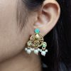 Ethnic gold plated earrings with stone and pearl work unique design