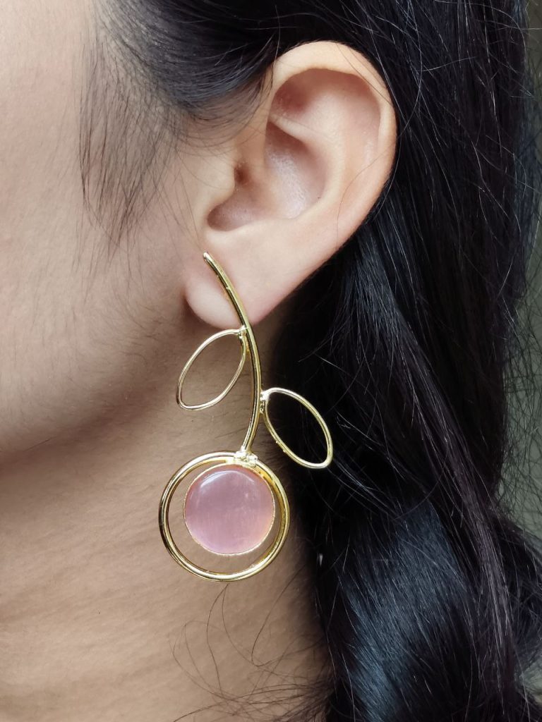 Bulk 286 Stylish Lightweight Earrings | Gold Plated Monalisa Stone Unique Party Wear Jewelry - "Baby Pink"