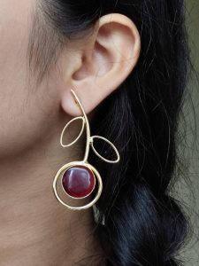 Stylish Lightweight Earrings | Gold Plated Monalisa Stone Unique Party Wear Jewelry - color: "Red"