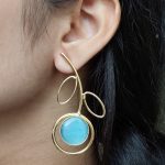 Stylish Lightweight Earrings | Gold Plated Monalisa Stone Unique Party Wear Jewelry - "Aqua"