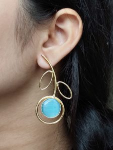 Stylish Lightweight Earrings | Gold Plated Monalisa Stone Unique Party Wear Jewelry - color: "Aqua"