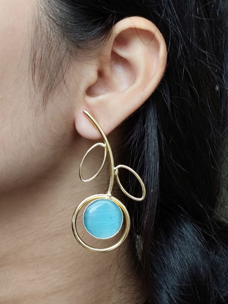 Bulk 284 Stylish Lightweight Earrings | Gold Plated Monalisa Stone Unique Party Wear Jewelry - "Aqua"