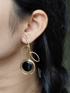 Stylish Lightweight Earrings | Gold Plated Monalisa Stone Unique Party Wear Jewelry - color: "Black"