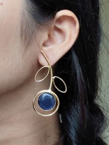 Stylish Lightweight Earrings | Gold Plated Monalisa Stone Unique Party Wear Jewelry - color: "Blue"