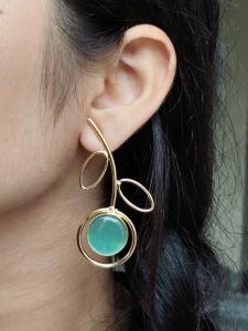 Stylish Lightweight Earrings | Gold Plated Monalisa Stone Unique Party Wear Jewelry - color: "Mint"