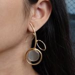 Stylish Lightweight Earrings | Gold Plated Monalisa Stone Unique Party Wear Jewelry - "Grey"