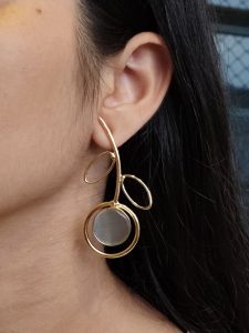 Stylish Lightweight Earrings | Gold Plated Monalisa Stone Unique Party Wear Jewelry - color: "Grey"