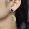 Gold plated half circle earrings with floral art and stone work