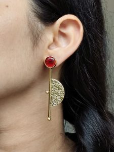 Gold Plated Half Circle Earrings | Stone Work Best Floral Art Jewelry for Ethnic & Western Look - color: "Red"