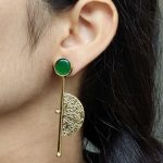 Gold Plated Half Circle Earrings | Stone Work Best Floral Art Jewelry for Ethnic & Western Look - "Green"