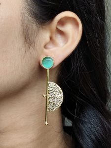 Gold Plated Half Circle Earrings | Stone Work Best Floral Art Jewelry for Ethnic & Western Look - color: "Mint"