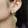 Gold plated half circle earrings with floral art and stone work