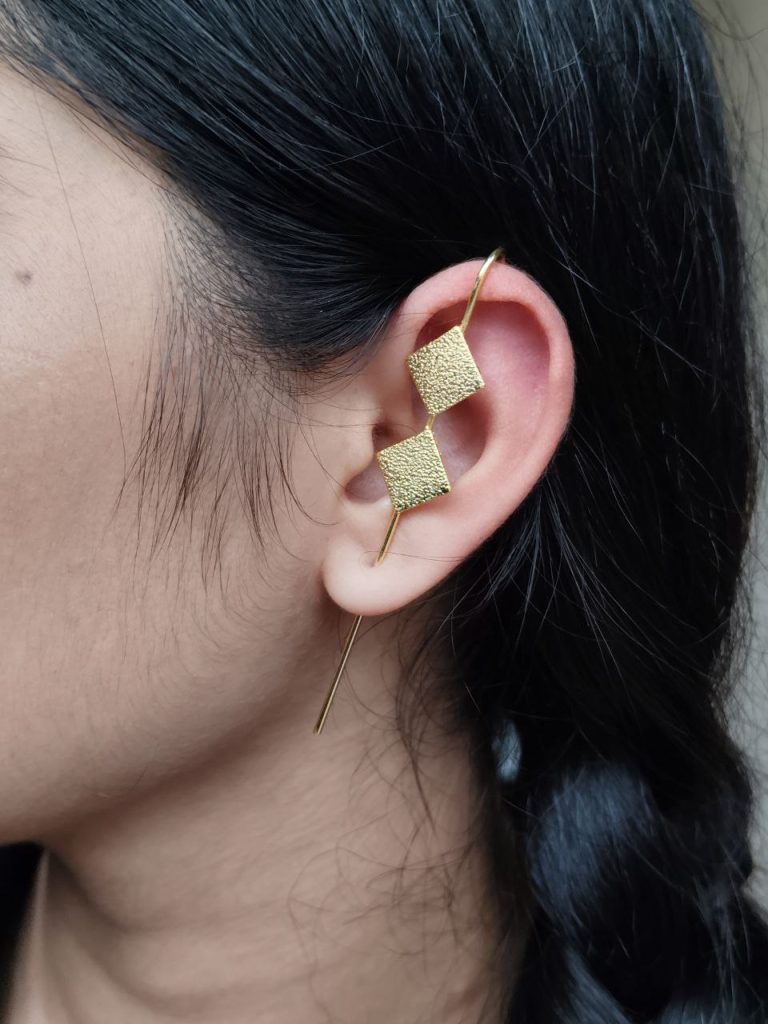 Bulk 212 Designer Gold Plated Square Earcuff | Textured Design Amazing Jewelry for Women