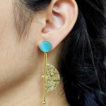 Gold Plated Half Circle Earrings | Stone Work Best Floral Art Jewelry for Ethnic & Western Look - "Aqua"
