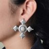 Boho inspired earrings silver plated pearl work ethnic earrings for women.