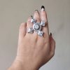 Silver plated oxidized look ring with pearl work for party wear