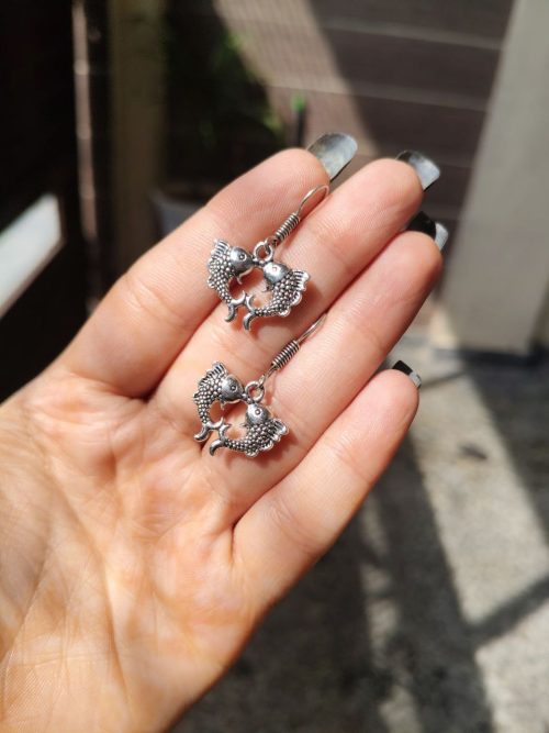 Handcrafted German silver fish hook dangler earrings for everyday wear.