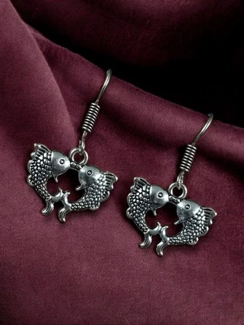Handcrafted German silver fish hook dangler earrings for everyday wear.
