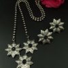 Handmade Silver Replica Flower Necklace with Matching Earrings – Long Elegant Floral Design Jewelry Set for Women