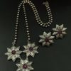 Handmade Silver Replica Flower Necklace with Matching Earrings – Long Elegant Floral Design Jewelry Set for Women